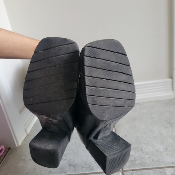 Martino vintage black leather squared toe heeled long boots - Picture 2 of 6